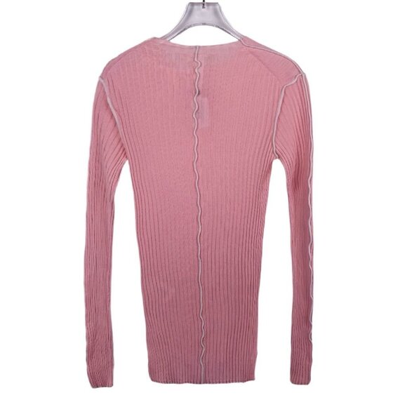 Celine Pink Ribbed Long Sleeve Knit Top With Contrast Trim XS - Picture 2 of 7